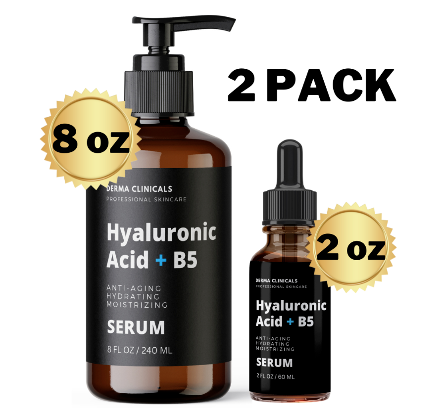 2Pk Hyaluronic Acid Anti-aging Serum, 100% Pure Hyaluronic Acid+B5 ( 8oz + 2oz )