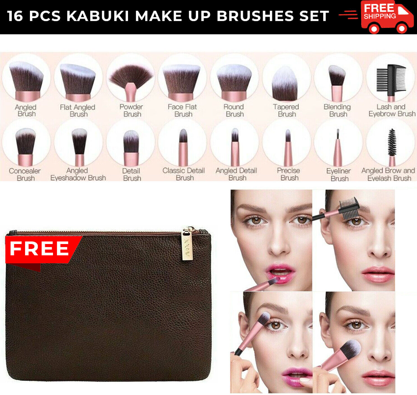 16 pcs Kabuki Make up Brushes Set Eye shadow Blusher Face Powder Foundation UK