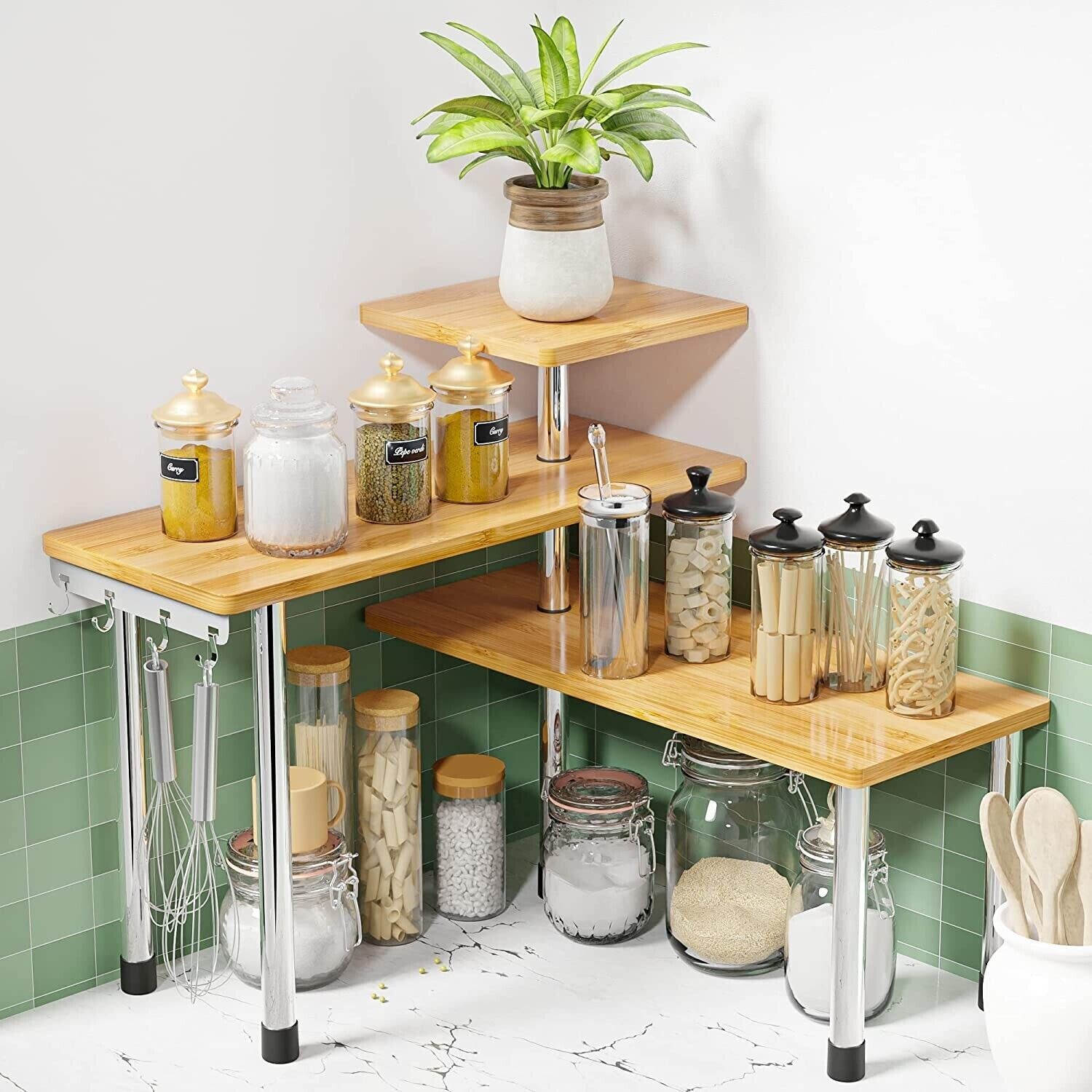 Kitchen Countertop Organizer Corner Shelf - 3 Tier Bathroom Storage Display Coun