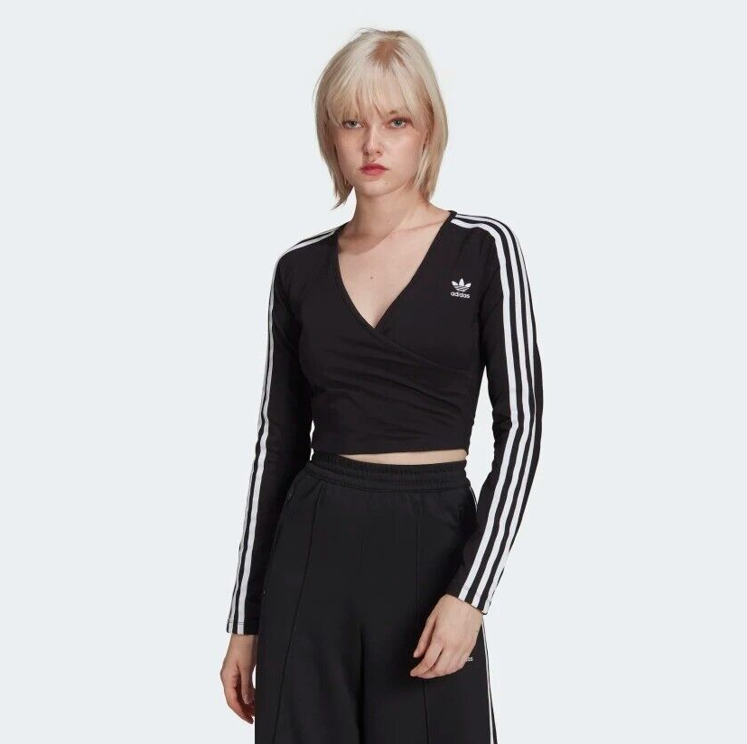 adidas ADICOLOR Classics Womens Black Long Sleeve Cropped Top UK10