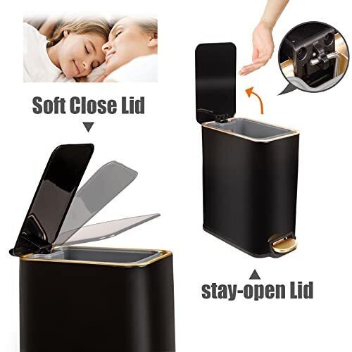 Small Bathroom Trash Can with Lid-5L/1.3 Gal Stainless Steel Step Pedal Trash...